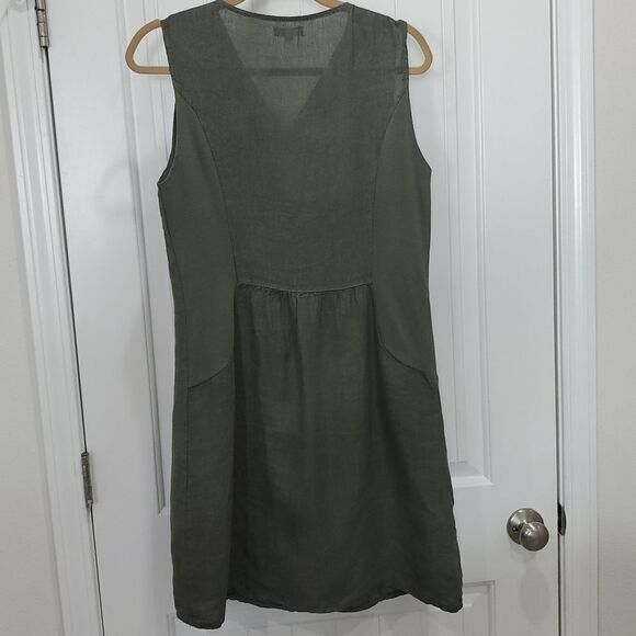 Lina Tomei 100% LINEN Shift Embellished Sleeveless  Dress Green SZ Med Italy - Picture 5 of 5